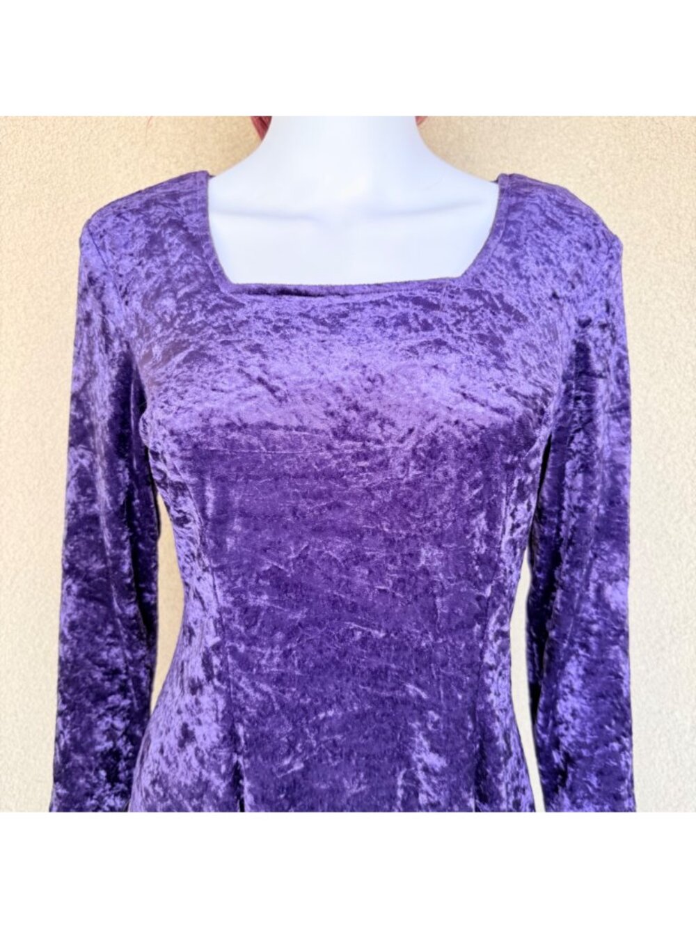 Vintage 90s Purple Crushed Velvet Skater Mini Dress - Picture 5 of 10